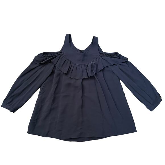 Maeve Anthropologie navy blue long sleeve cold shoulder top size 0 - Picture 12 of 12